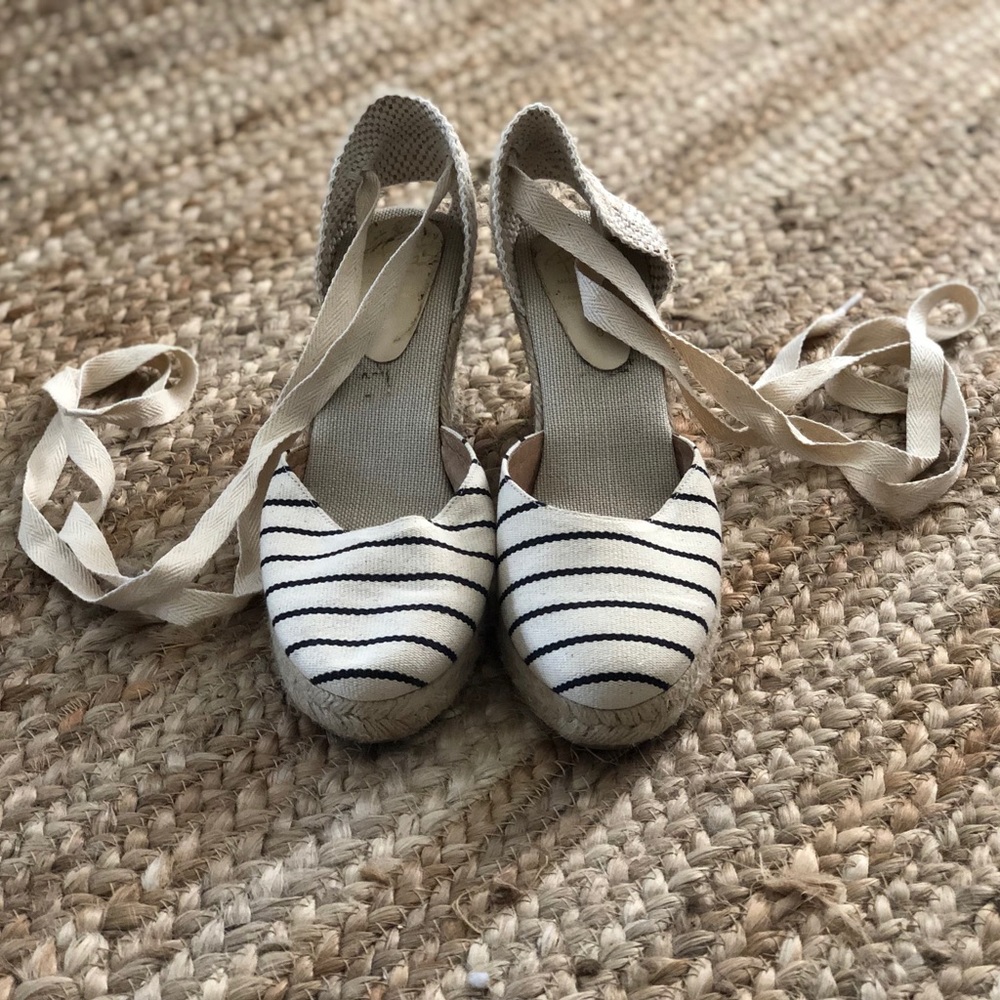 Striped Wedge Espadrilles - Size 9